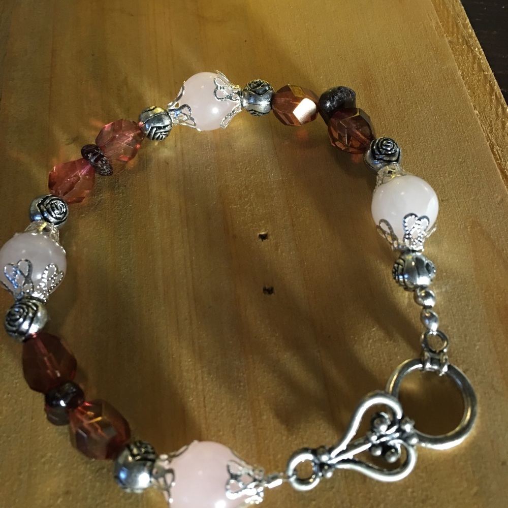 Handmade gemstone and glass bracelet, just in time for Valentines Day!